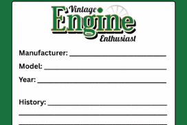 Vintage Engine Enthusiast Exhibit Log Sheet