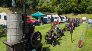 Line up of Stationary Engines - Bicton Park Botanical Gardens – Fathers Day Steam and Vintage Weekend - Vintage Engine Enthusiast